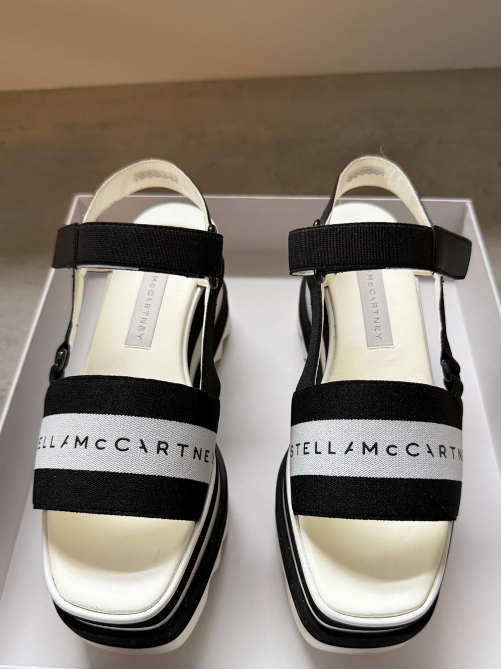 Stella McCartney Black & White Platform Logo Sandals